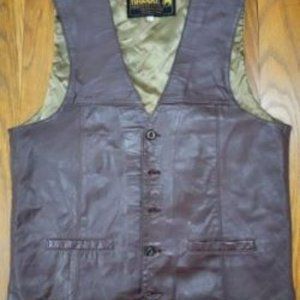 Vintage Mens Brown Leather Vest, Mens Small